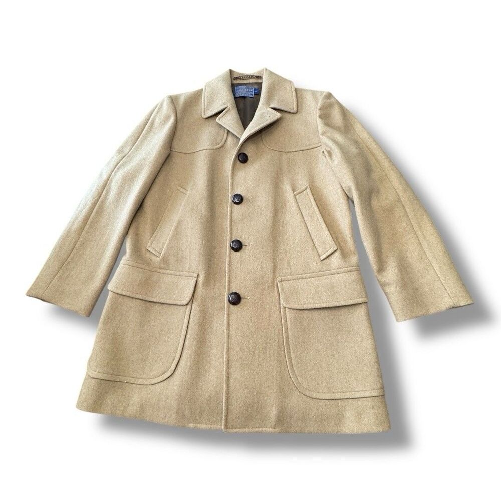 Pendleton Vintage 100% Pure Virgin Wool Coat Quilted Tan 5 Button Men’s Size 40